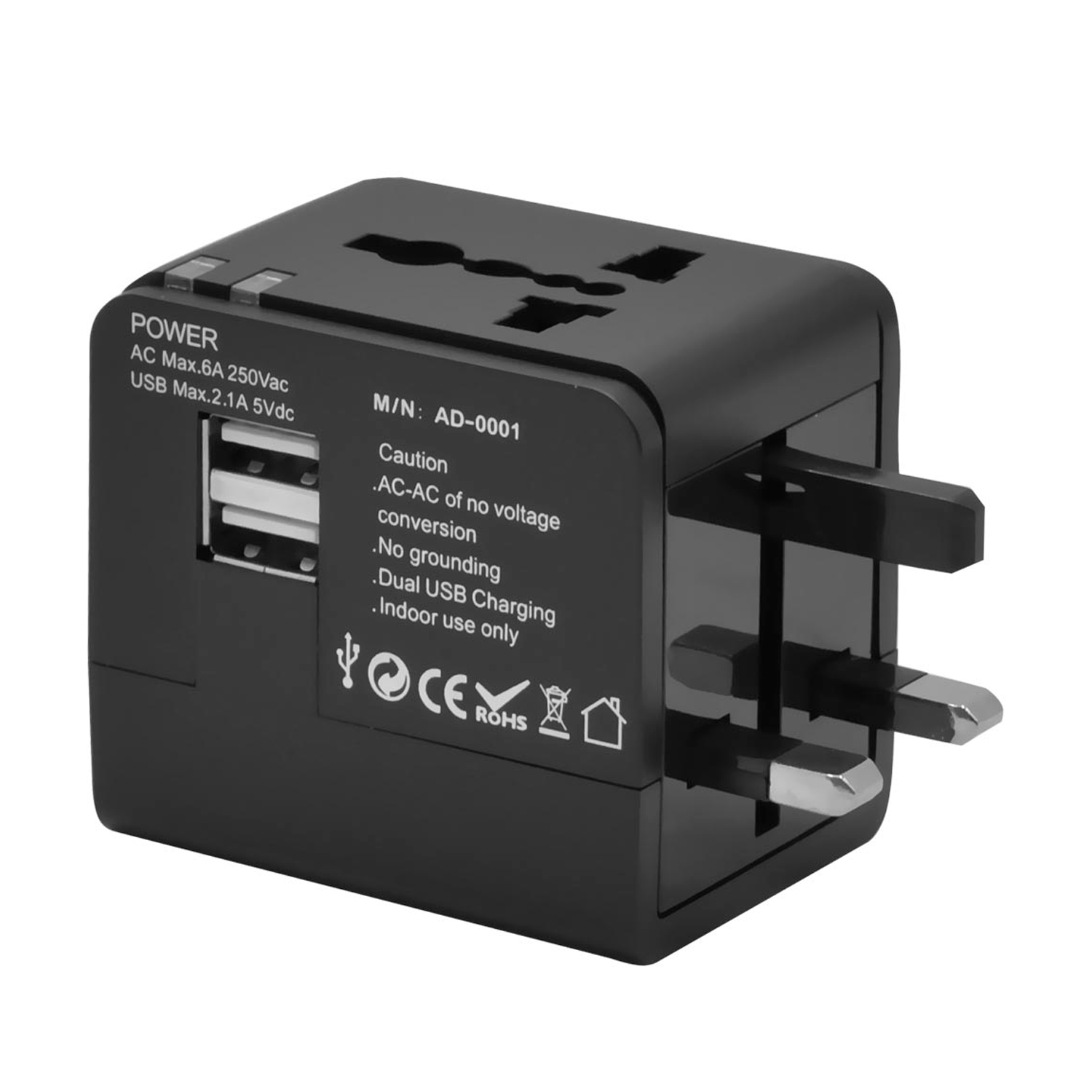 AD-0001 Adaptador Universal de Enchufe Satelital / 2 USB / 2.1A - Negro mayorista en Atacado.me