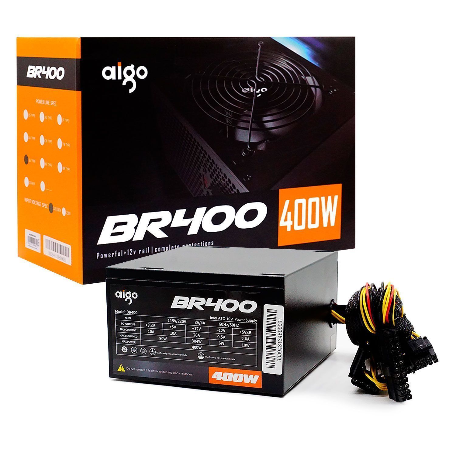 Fuente de alimentación bivolt Aigo BR400 Real ATX 400W - Negro