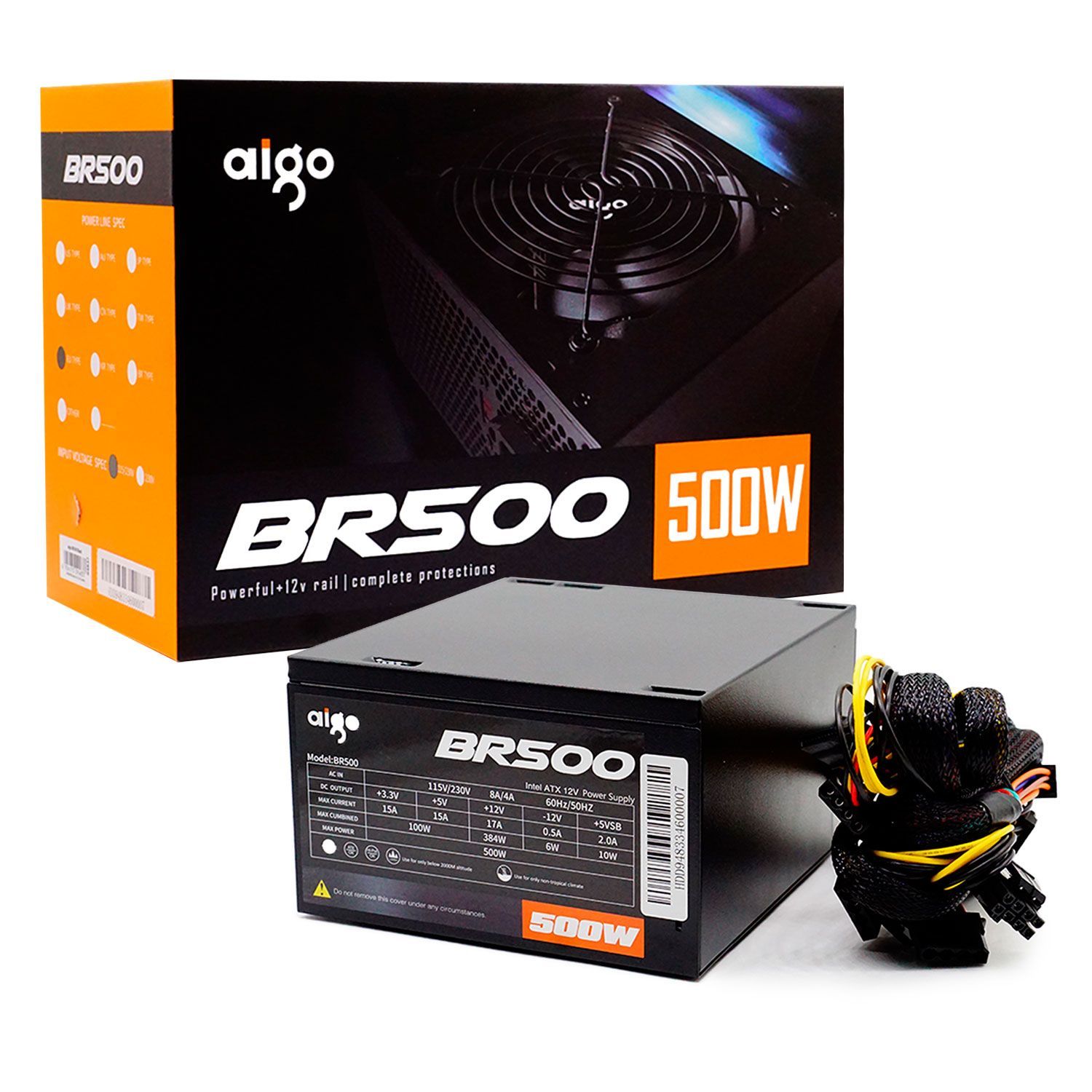 Fuente de alimentación bivolt Aigo BR500 Real ATX 500W - Negro