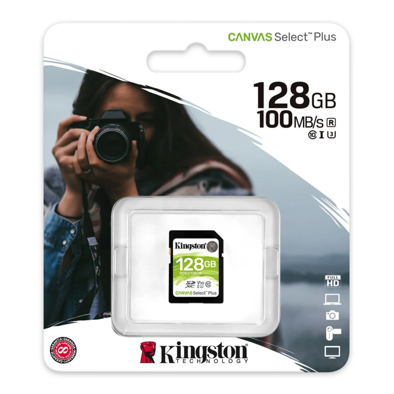 Tarjeta de Memoria SD Kingston Canvas Select Plus 128GB 100Mbs - SDS2/128GB