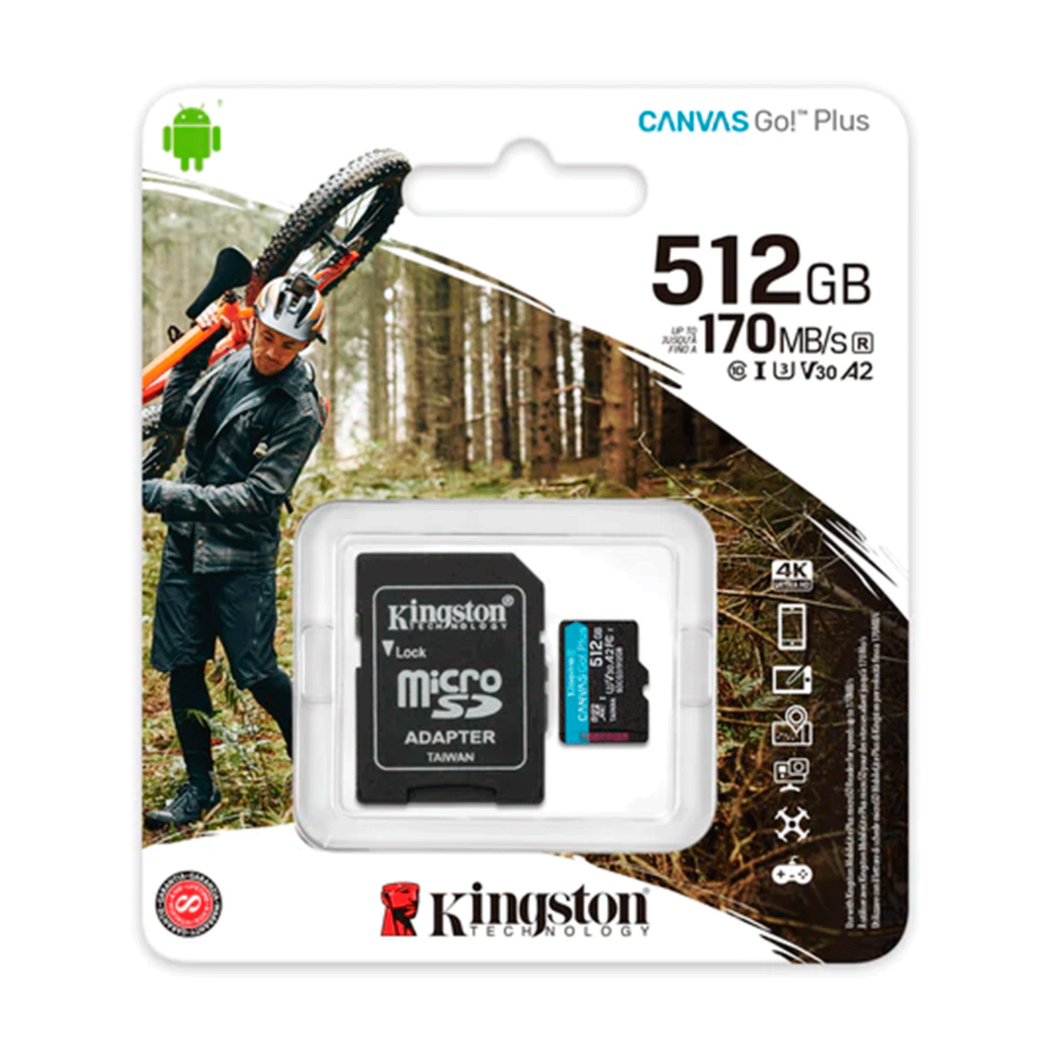 Tarjeta de Memoria Micro SD Kingston Canvas Go Plus 512GB 170MBs - SDCG3/512GB