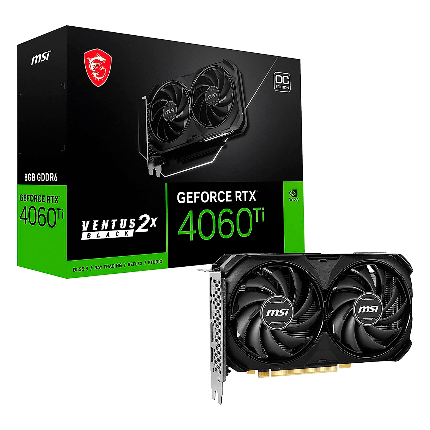 Tarjeta de video MSI Ventus 2X Black OC NVIDIA GeForce RTX 4060Ti 8GB GDDR6 - 912-V515-024/064