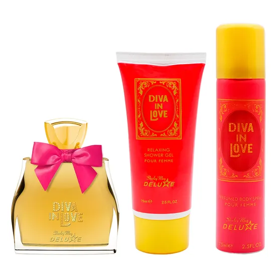 19eac77977cc690668e932cca9dba5bcafeb6a71-1.webp Kit Shirley May Deluxe Diva In Love Eau de Toilette Feminino Perfume 100ML + Spray Corporal 75ML + Gel 75ML
