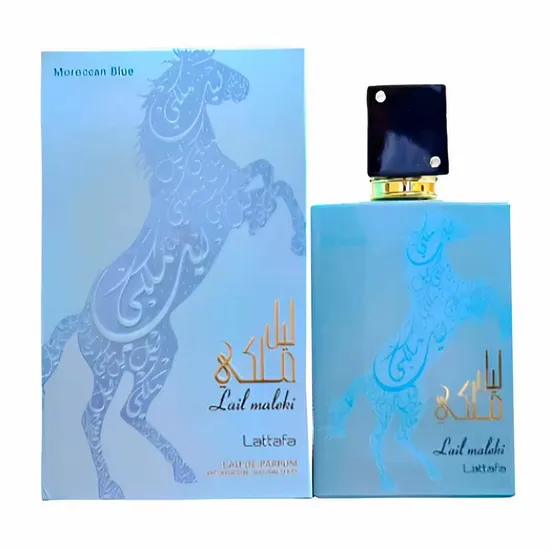 8c2807c6733f7e959728a403afcd654194b9c6fb.webp Perfume Lattafa Lail Maleki Moroccan Blue Eau de Parfum Unissex 100ML