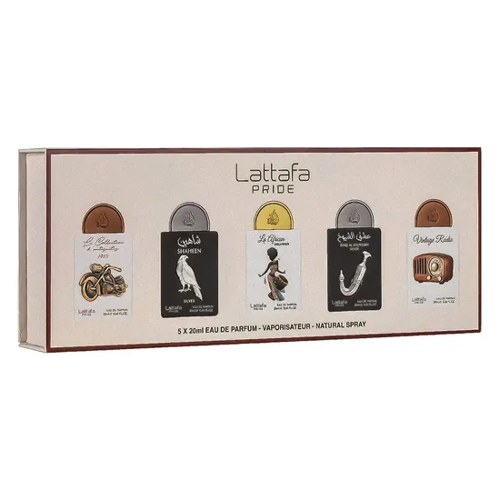 e62029b6fdde960c3e85e9b3559009ea1ab9b278.webp Kit Perfume Lattafa Pride Gift Set Box Eau de Parfum Unissex 5X20ML