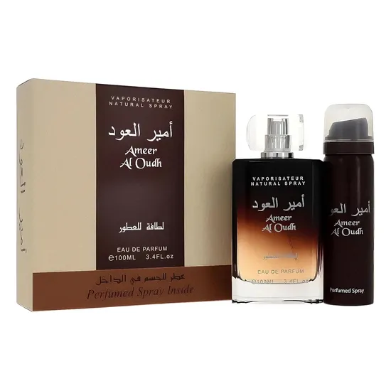 096004ed5c1a3c05ff5c3ea8438b4a992920952c.webp Kit Perfume Lattafa Ameer Al Oudh Eau de Parfum Masculino 100ML + Desodorante