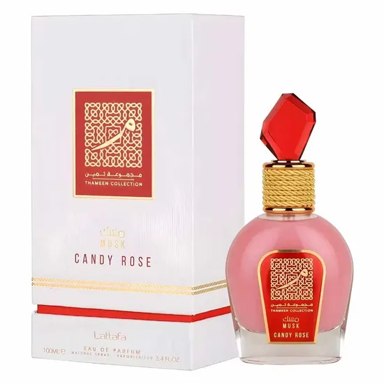 d72685874f9437bdde796587f064efe638037a71-1.webp Perfume Lattafa Thameen Musk Candy Rose Eau de Parfum Feminino 100ML