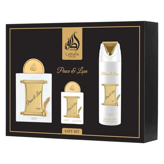 Kit Lattafa Peace & Love Gift Set Eau de Parfum Unissex - 3 Unidades