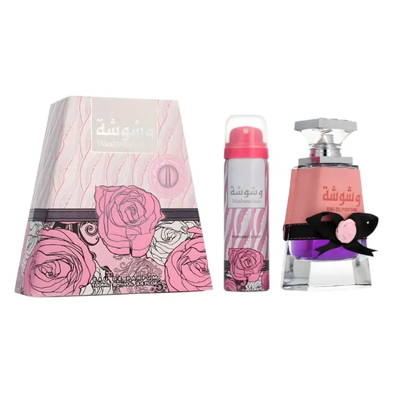 3c80acbcba4a72ef548c620b73d8444cdcc3e2e9.webp Kit Perfume Lattafa Washwasha Eau de Parfum Feminino 100ML + Desodorante 50ML