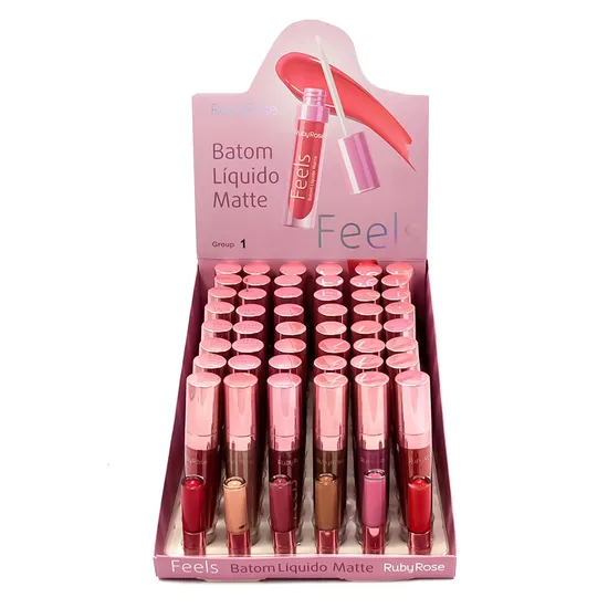 Batom Liquido Matte Ruby Rose Feels HB-8226- 48 Unidades